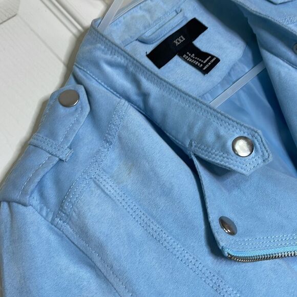 Faux Suede Light Blue Moto Jacket size small - Picture 6 of 9